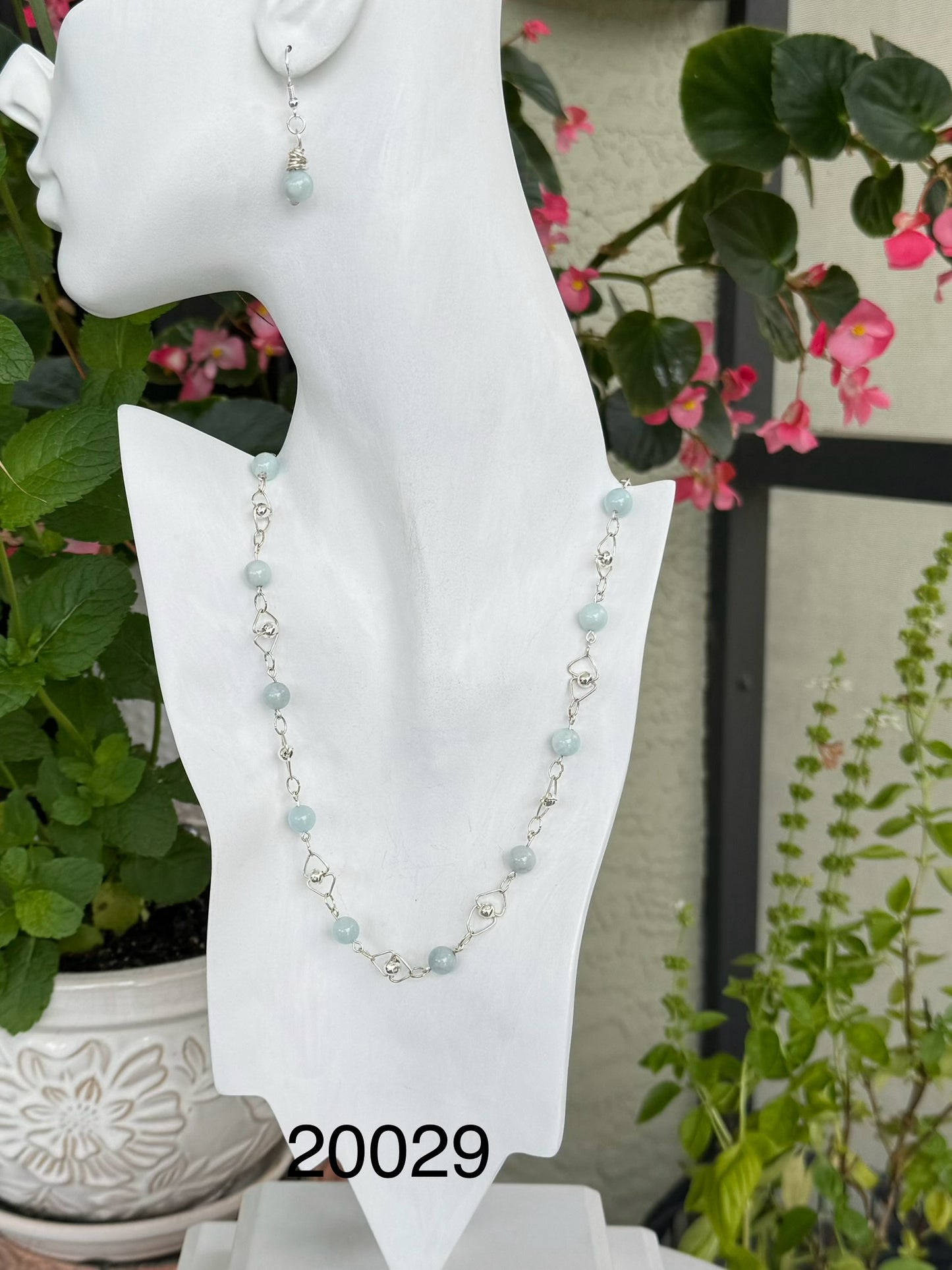 Aquamarine sterling silver .925 necklace paired with matching earrings 23” or 42cm