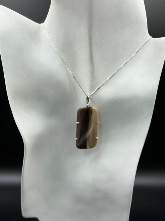 Petrified wood stone set in sterling silver (Pendant only) 21.29mm x 42.43mm