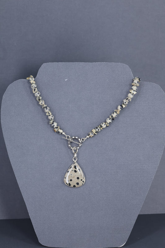 Dalmatian Jasper stone, sterling silver .925 pendant