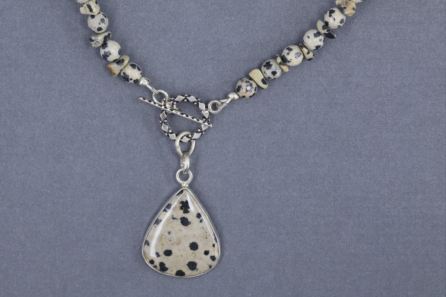 Dalmatian Jasper stone, sterling silver .925 pendant