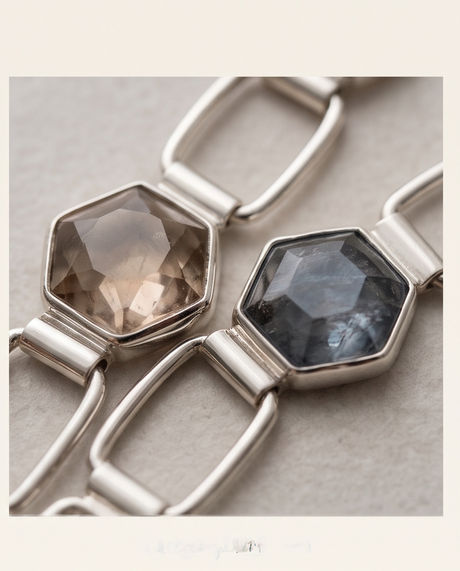 4 Hex Sapphire stones and sterling silver