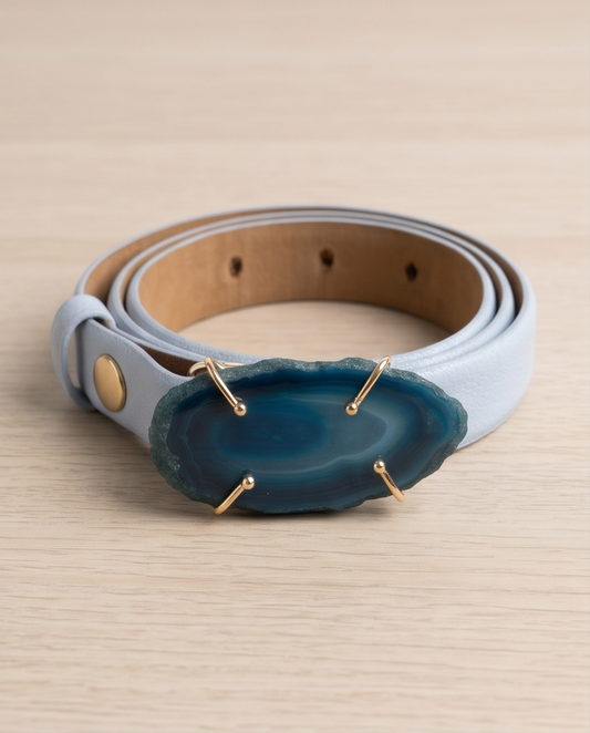 Leather belt with gemstone