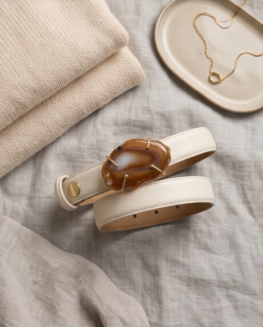 Leather belt with gemstone