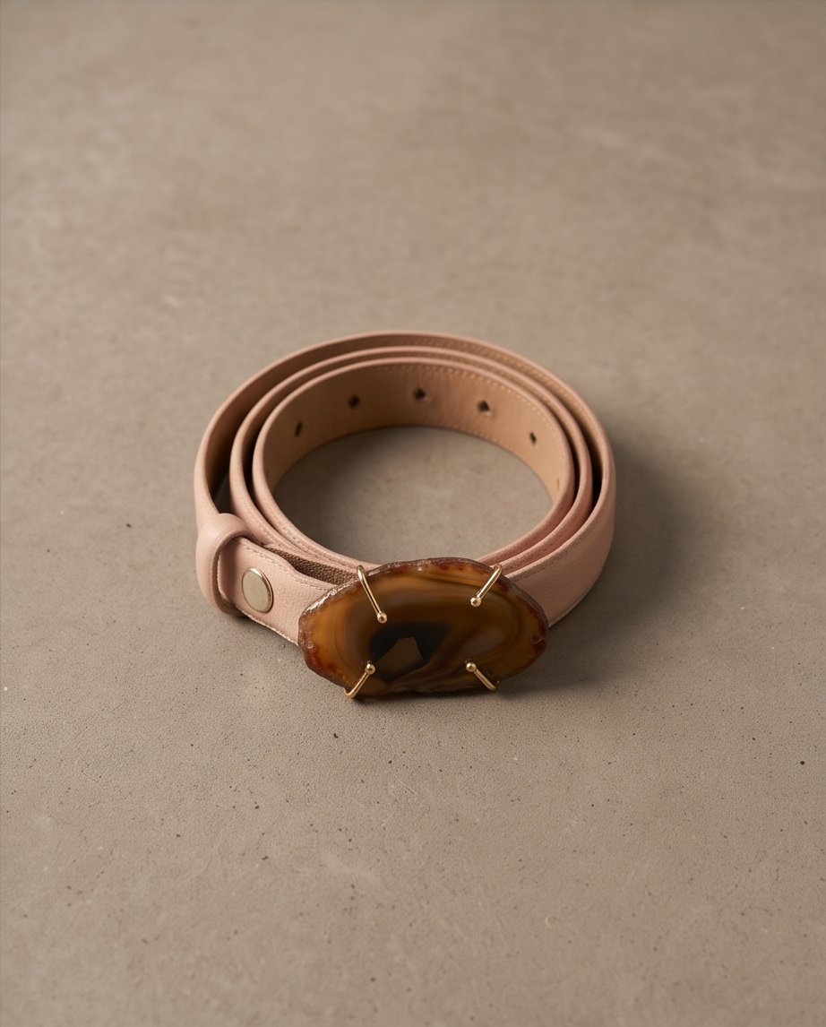 Leather belt with gemstone