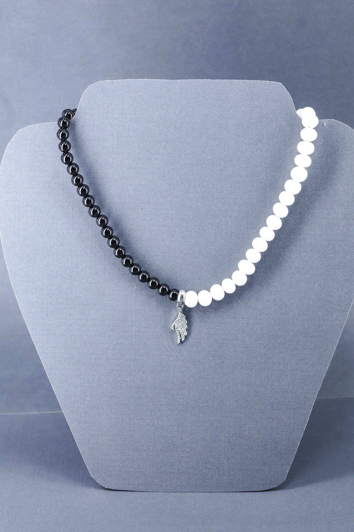 Onyx and moon stone with stainless pendant, sterling silver .925 necklace 17” or 45 cm