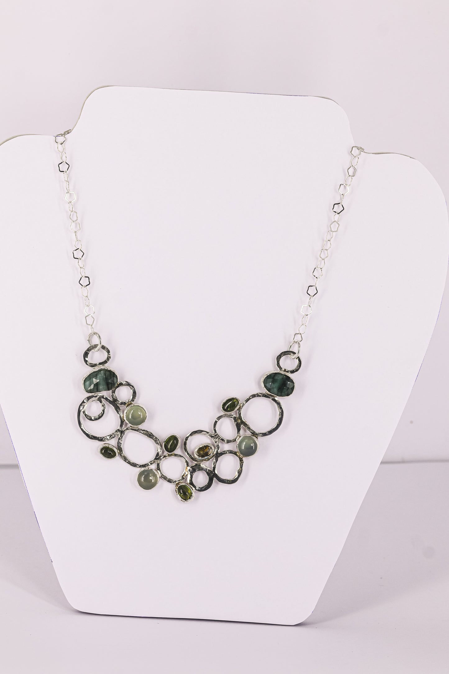 Esmeralda, aqua chalcedony, and peridot sterling silver .925 necklace 18” or 45cm