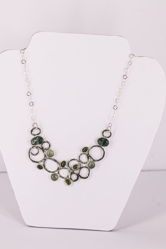 Esmeralda, aqua chalcedony, and peridot sterling silver .925 necklace 18” or 45cm
