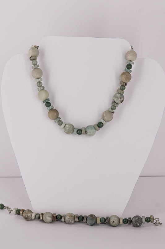 Amazonite with jade, sterling silver .925 necklace