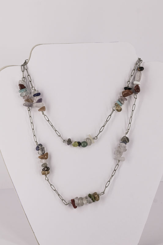 Chipped-stone sterling silver .925 necklace 31” or 93cm