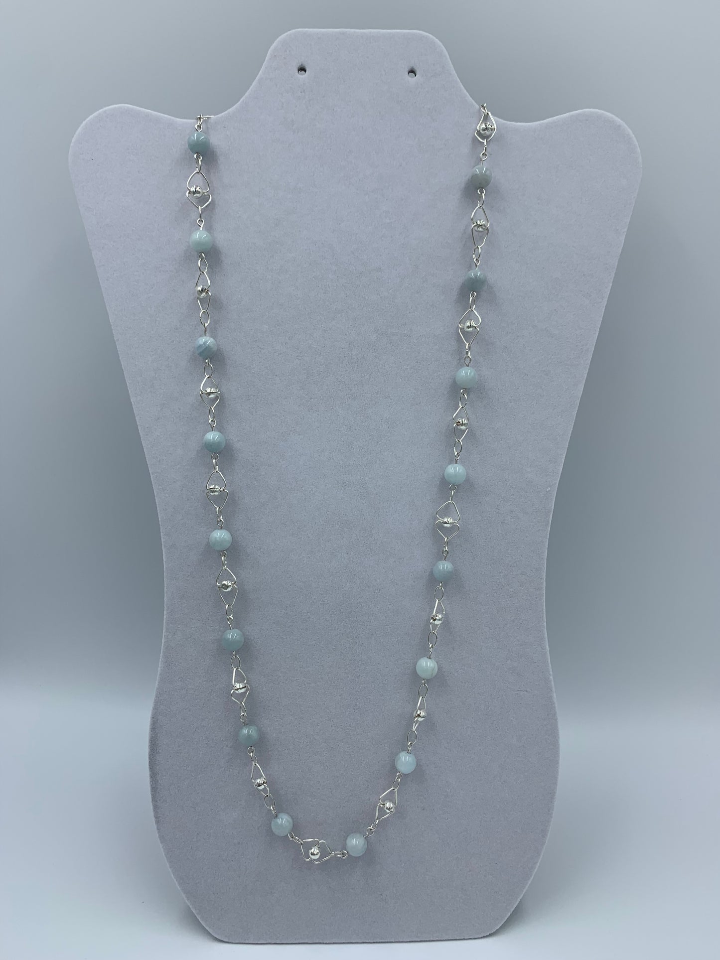 Aquamarine sterling silver .925 necklace paired with matching earrings 23” or 42cm