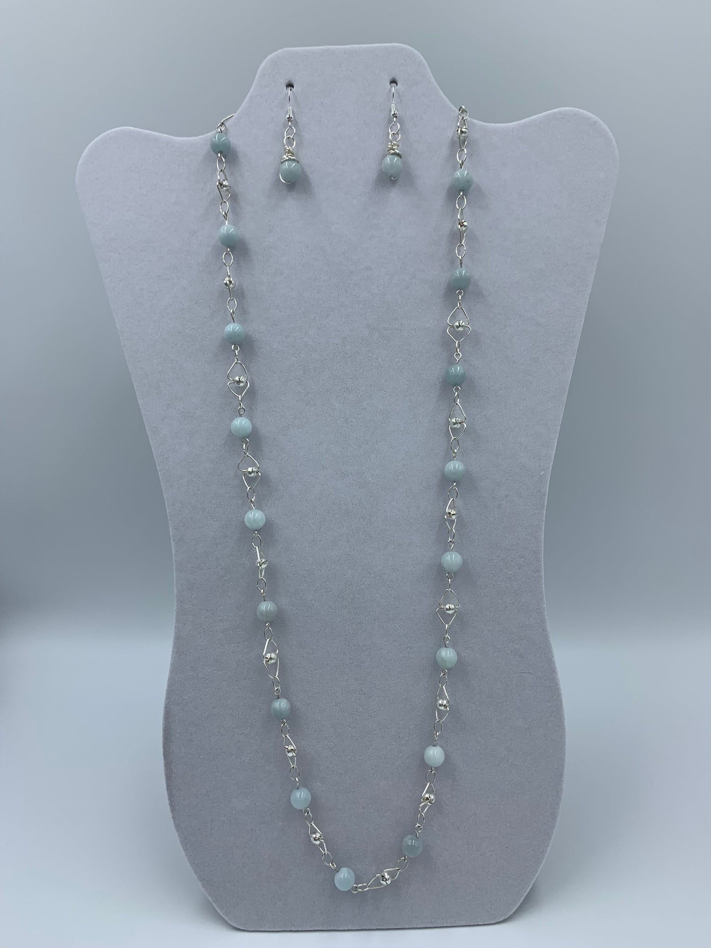 Aquamarine sterling silver .925 necklace paired with matching earrings 23” or 42cm