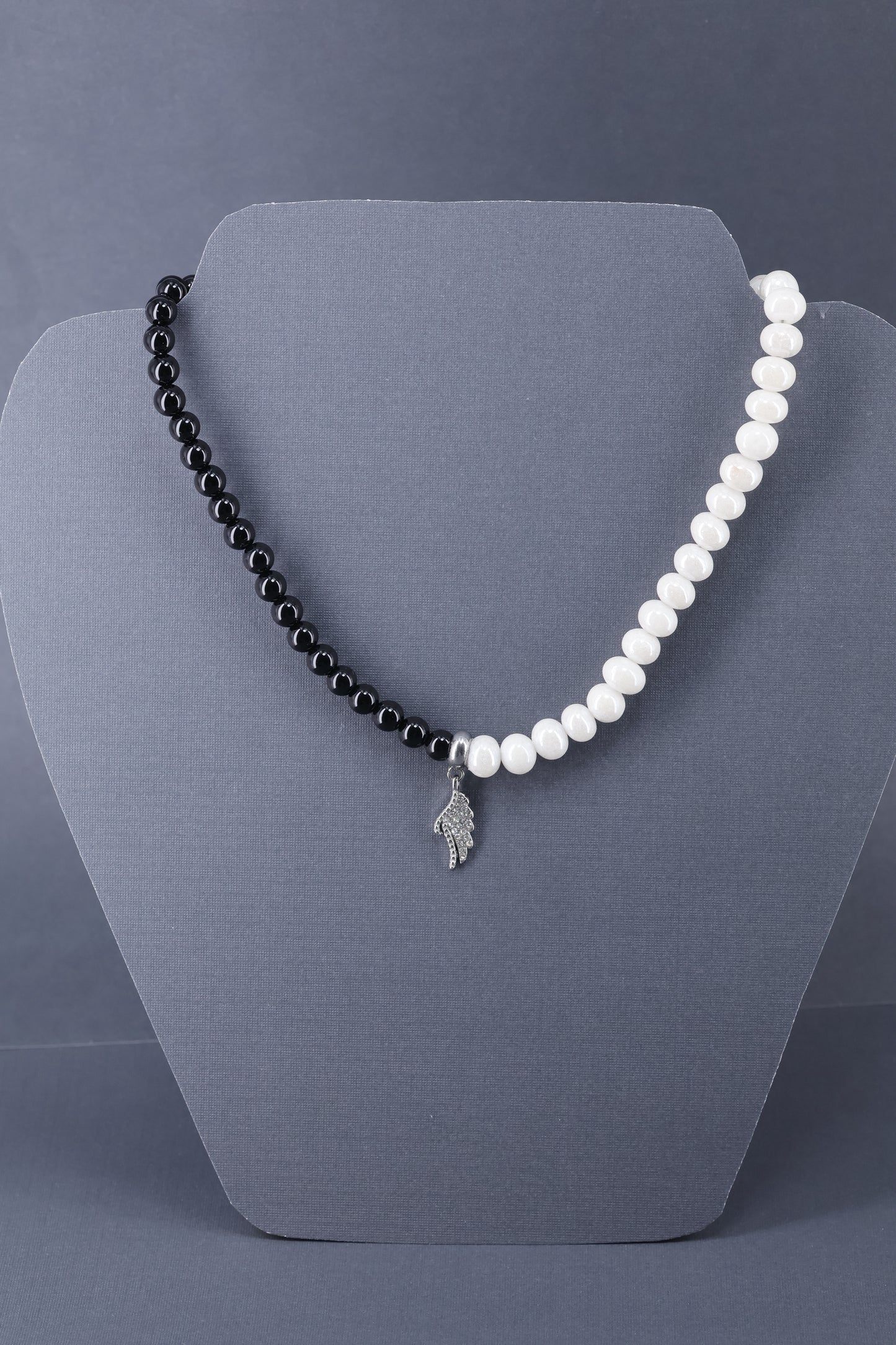 Onyx and moon stone with stainless pendant, sterling silver .925 necklace  17” or 45 cm