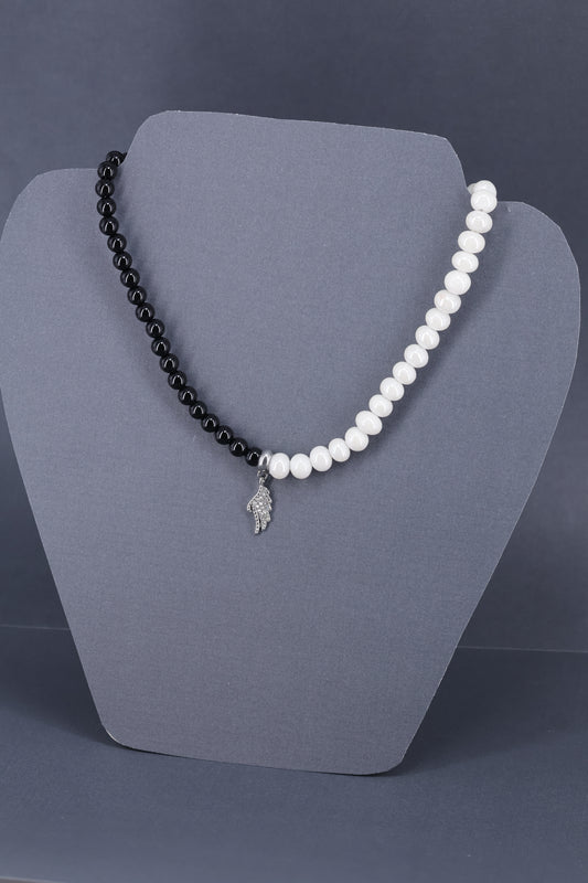 Onyx and moon stone with stainless pendant, sterling silver .925 necklace  17” or 45 cm