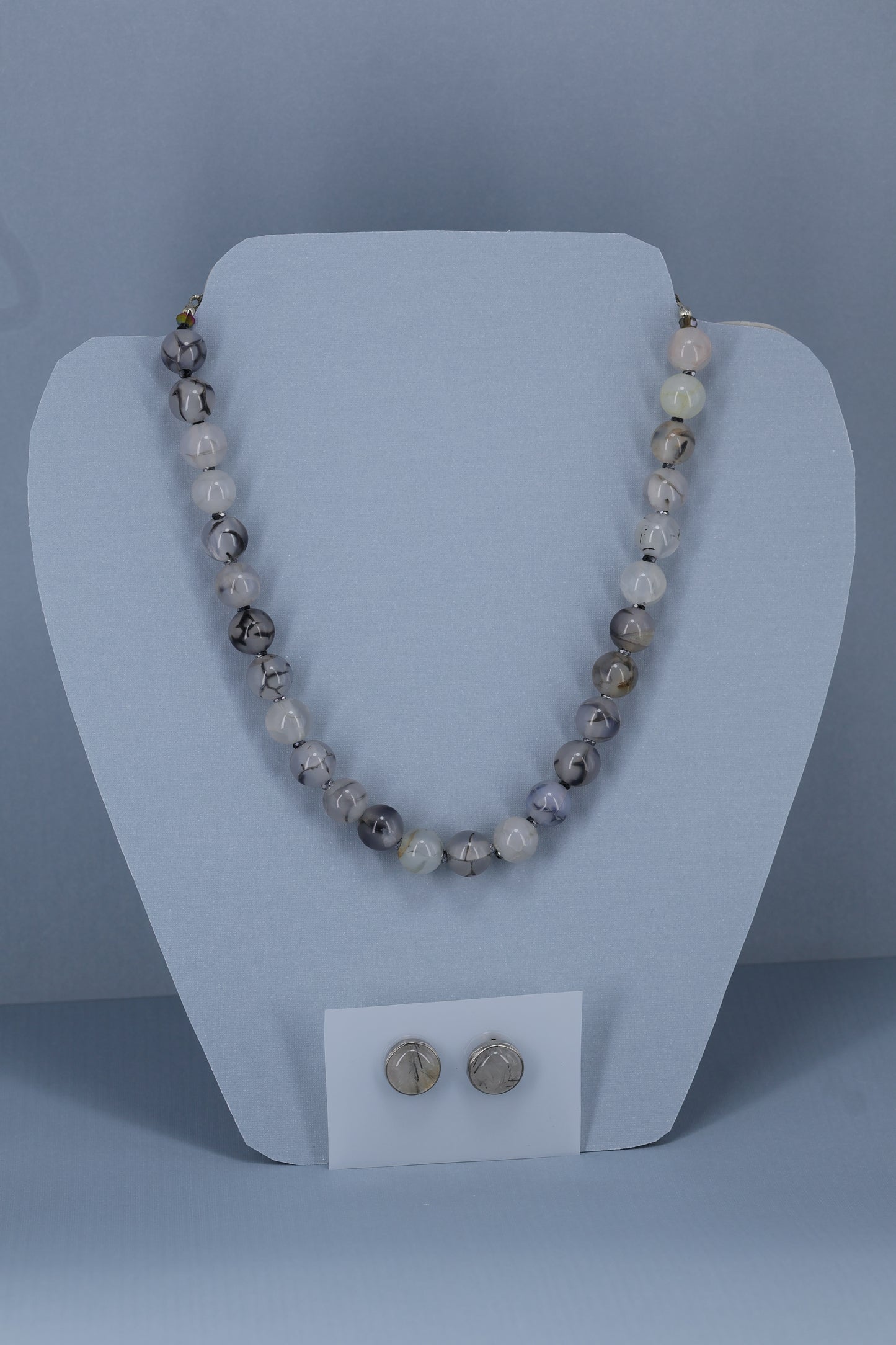 Quartz stone sterling silver .925 necklace paired with matching earrings.   15” or 41cm