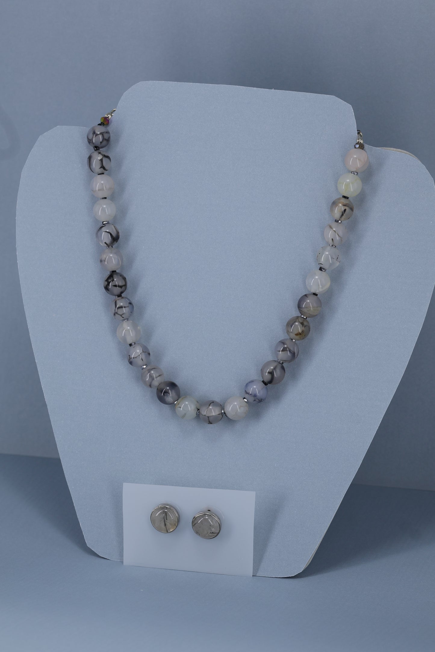 Quartz stone sterling silver .925 necklace paired with matching earrings.   15” or 41cm