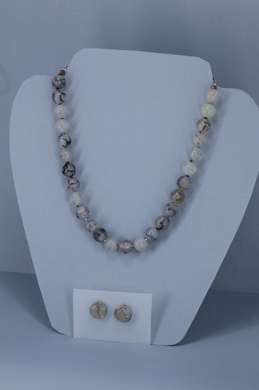 Quartz stone sterling silver .925 necklace paired with matching earrings.   15” or 41cm