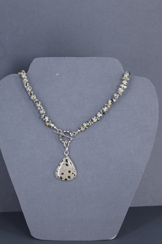Dalmatian Jasper stone, sterling silver .925 pendant