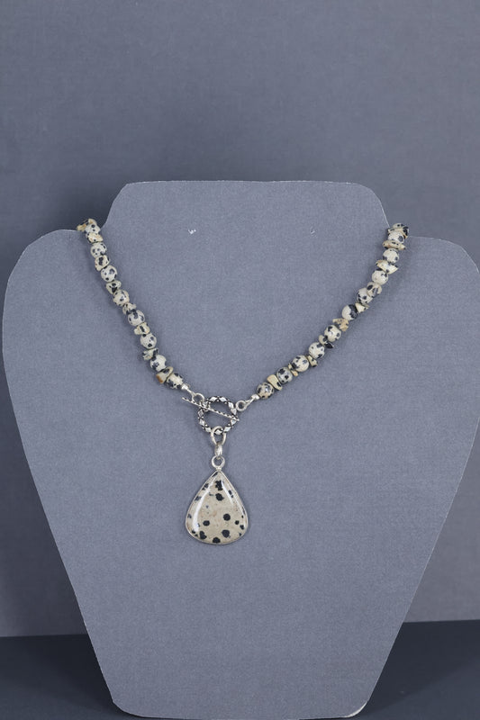 Dalmatian Jasper stone, sterling silver .925 pendant