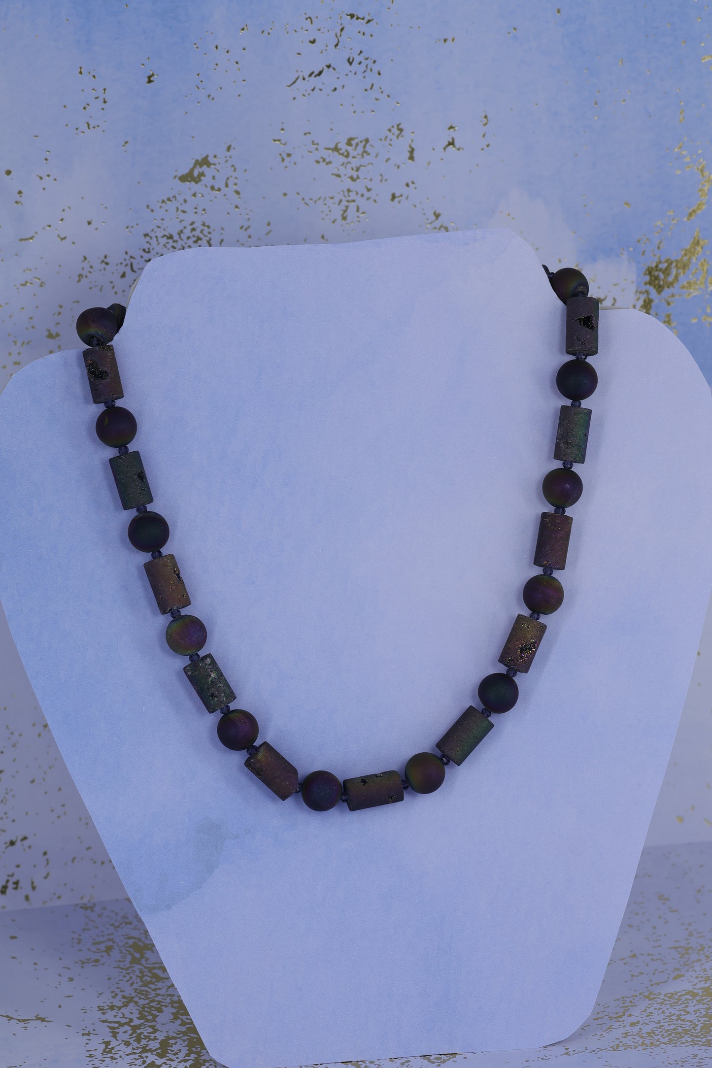Druzy agate and crystal sterling silver .925 necklace  19” or 47 cm