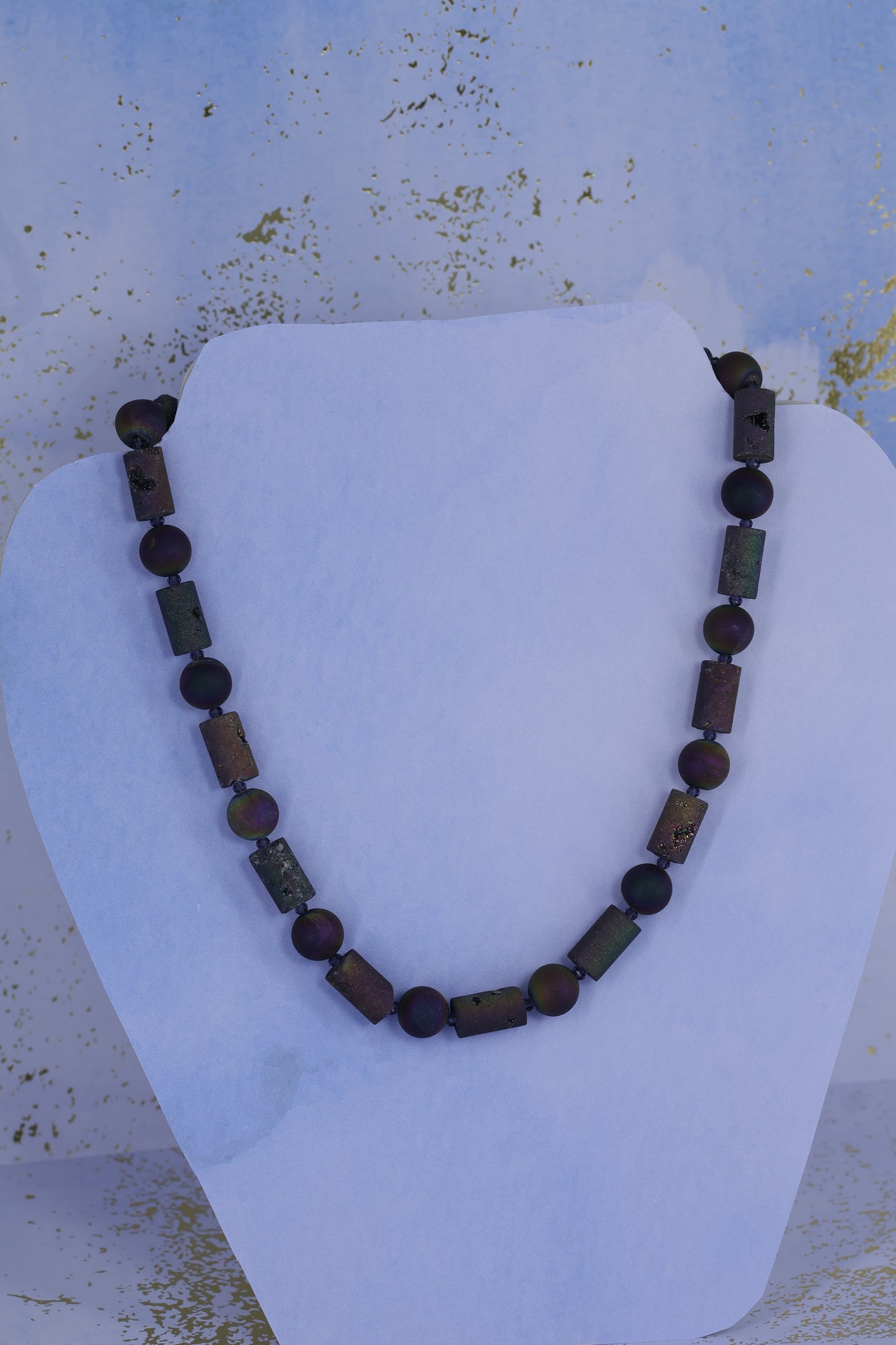 Druzy agate and crystal sterling silver .925 necklace  19” or 47 cm