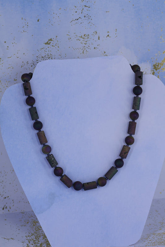 Druzy agate and crystal sterling silver .925 necklace  19” or 47 cm
