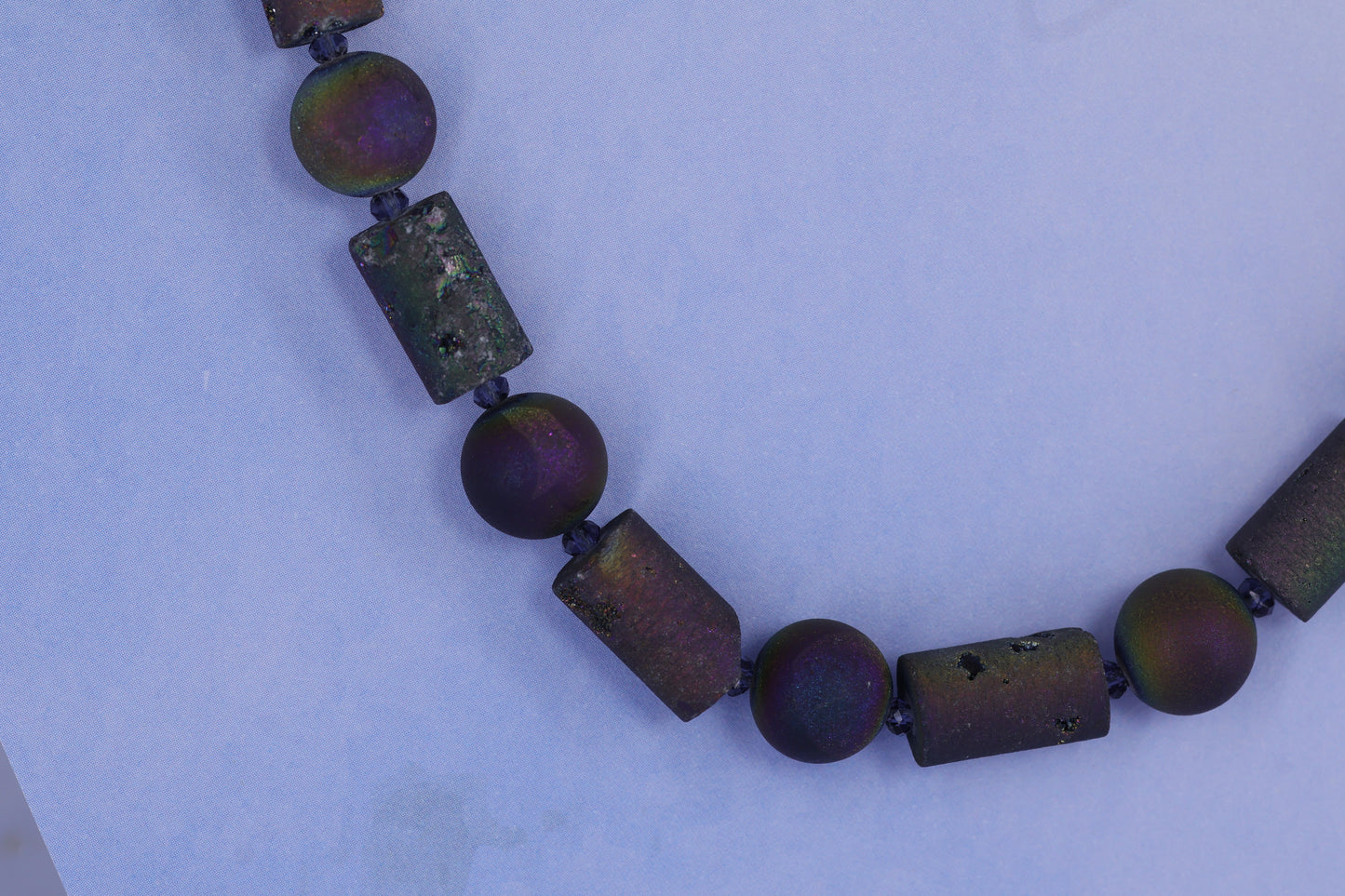 Druzy agate and crystal sterling silver .925 necklace  19” or 47 cm