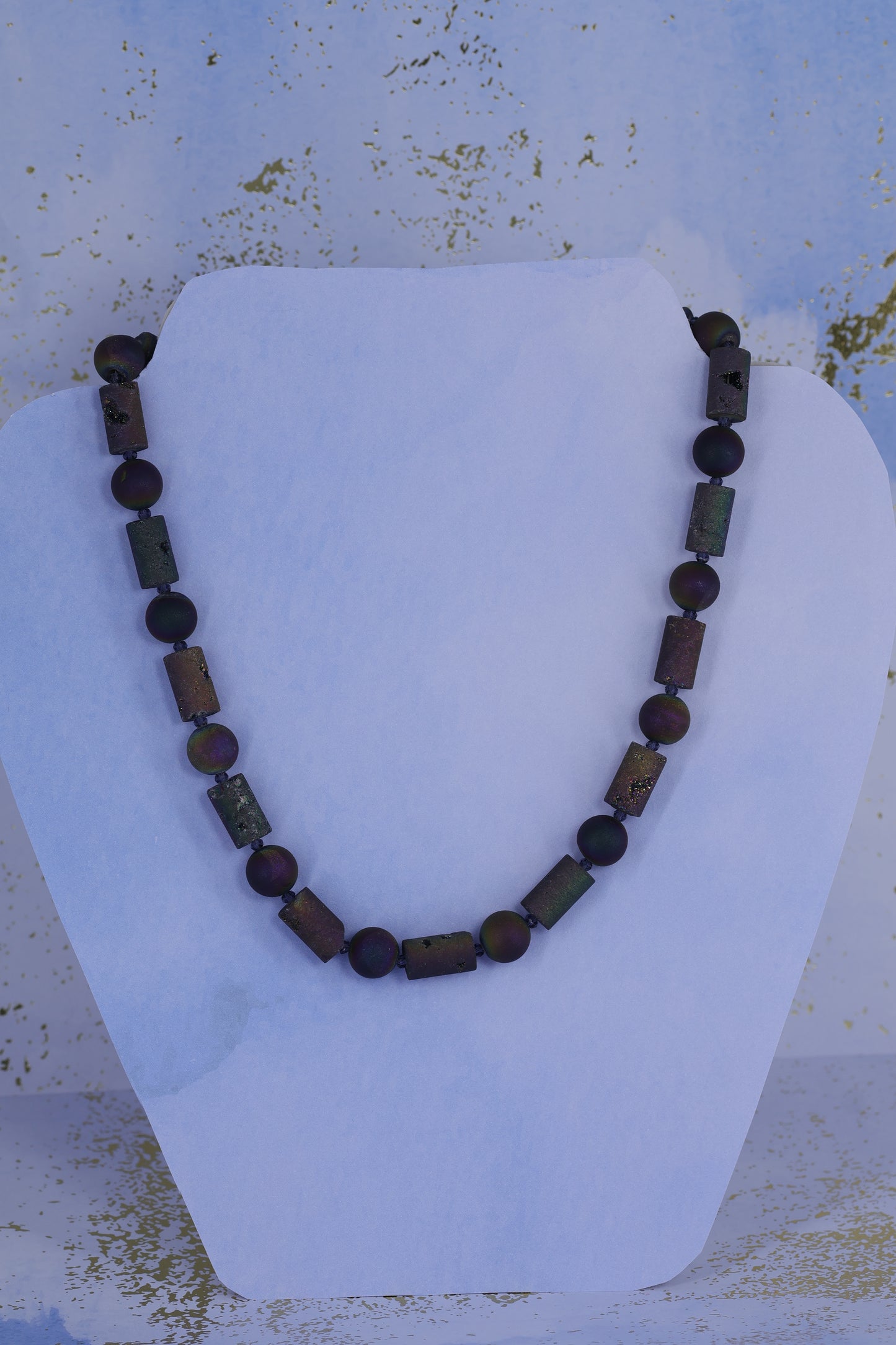 Druzy agate and crystal sterling silver .925 necklace  19” or 47 cm