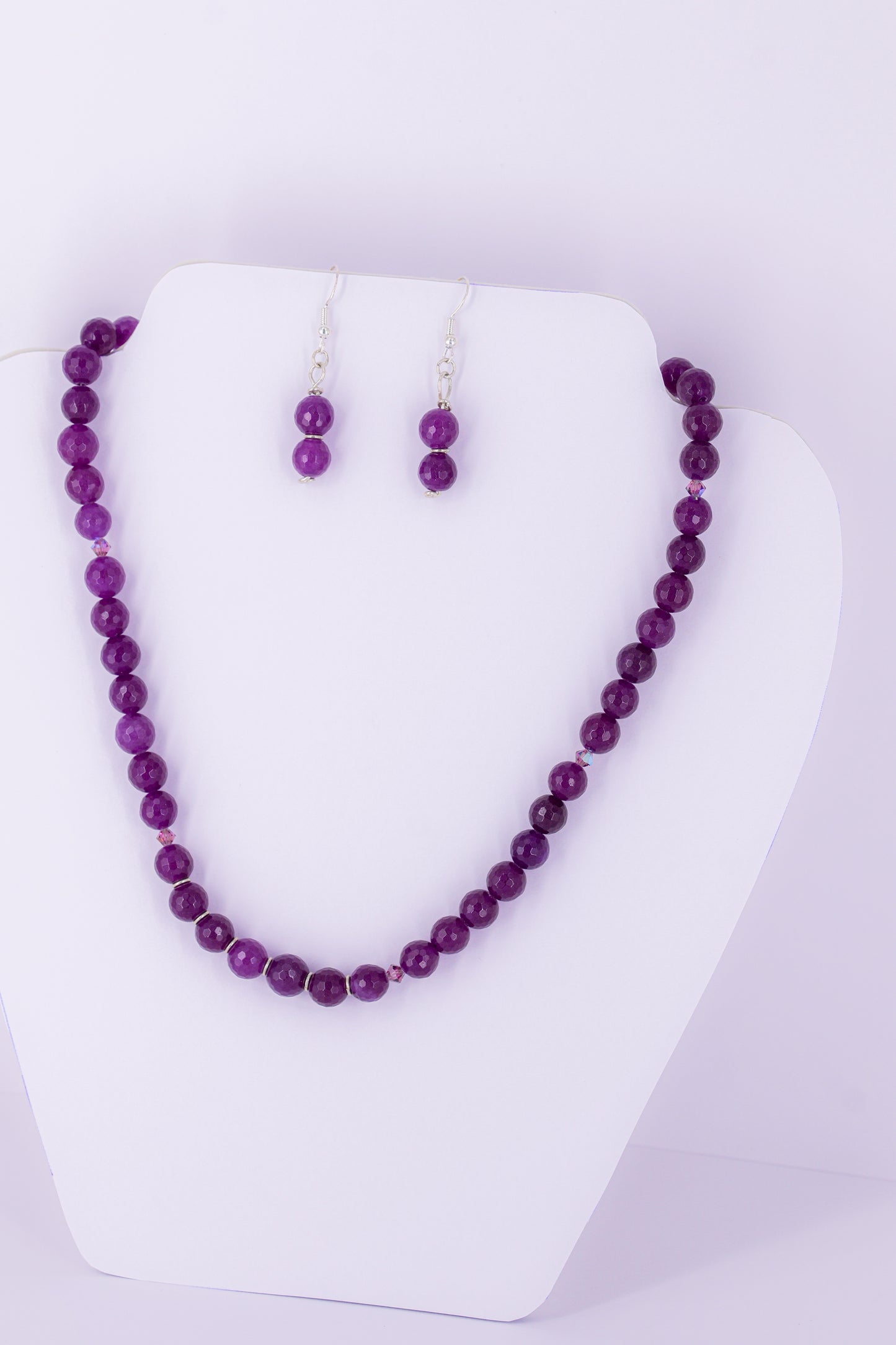 Jade and crystal sterling silver .925 necklace paired with matching earrings  18” or 45 cm