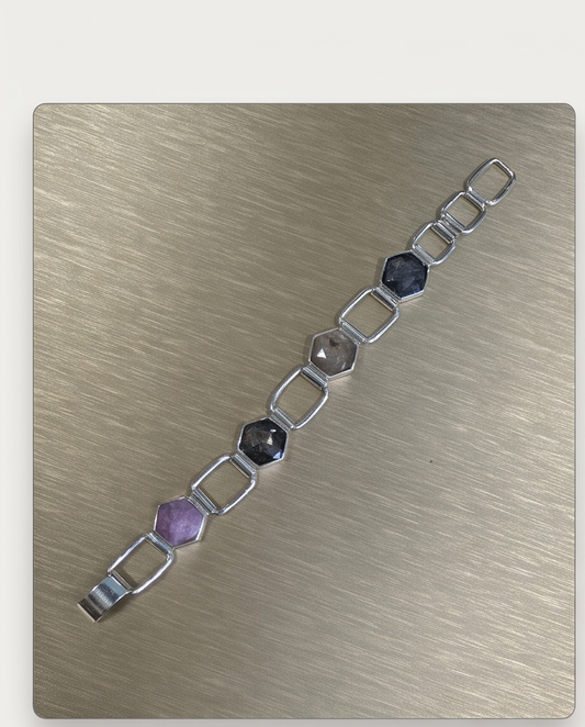 4 Hex Sapphire stones and sterling silver