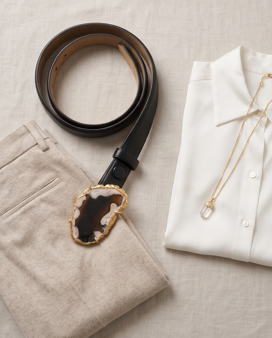 Leather belt with gemstone