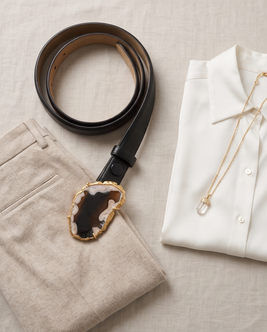 Leather belt with gemstone