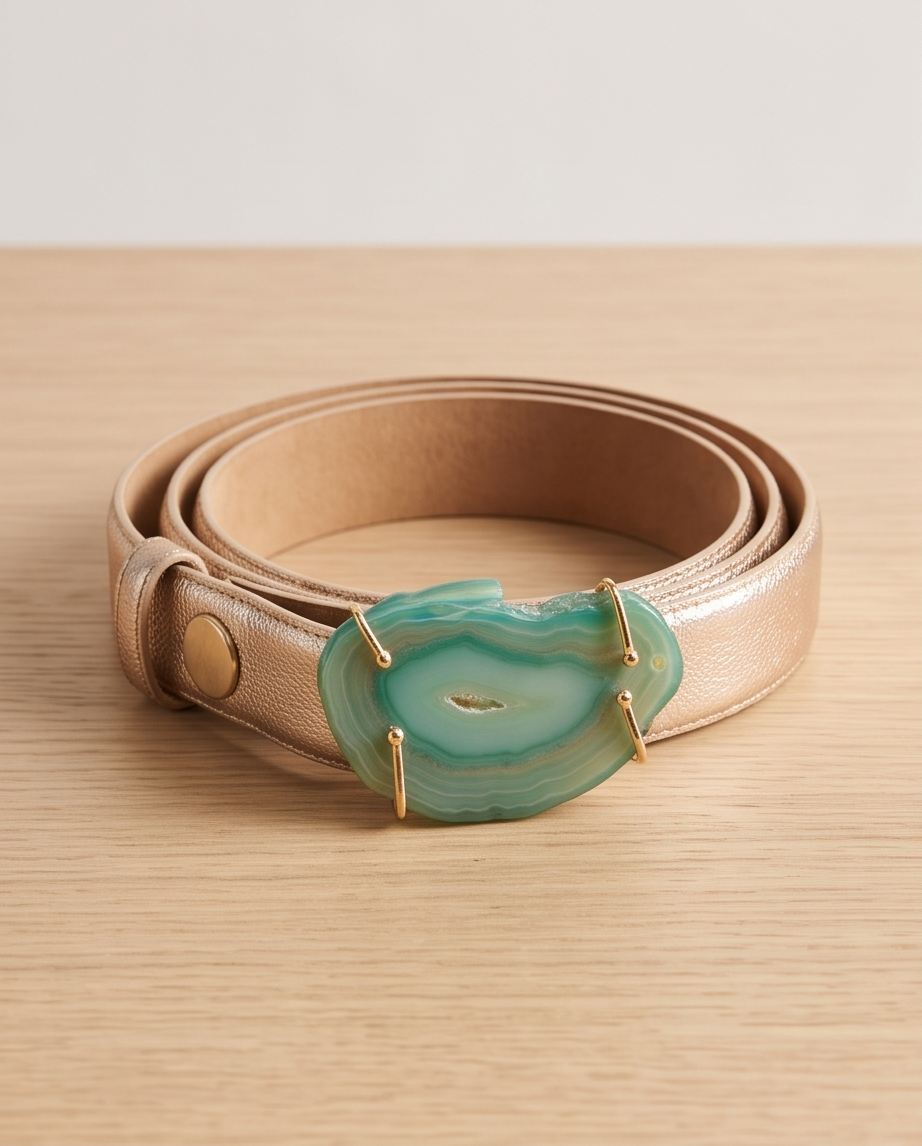 Leather belt with gemstone