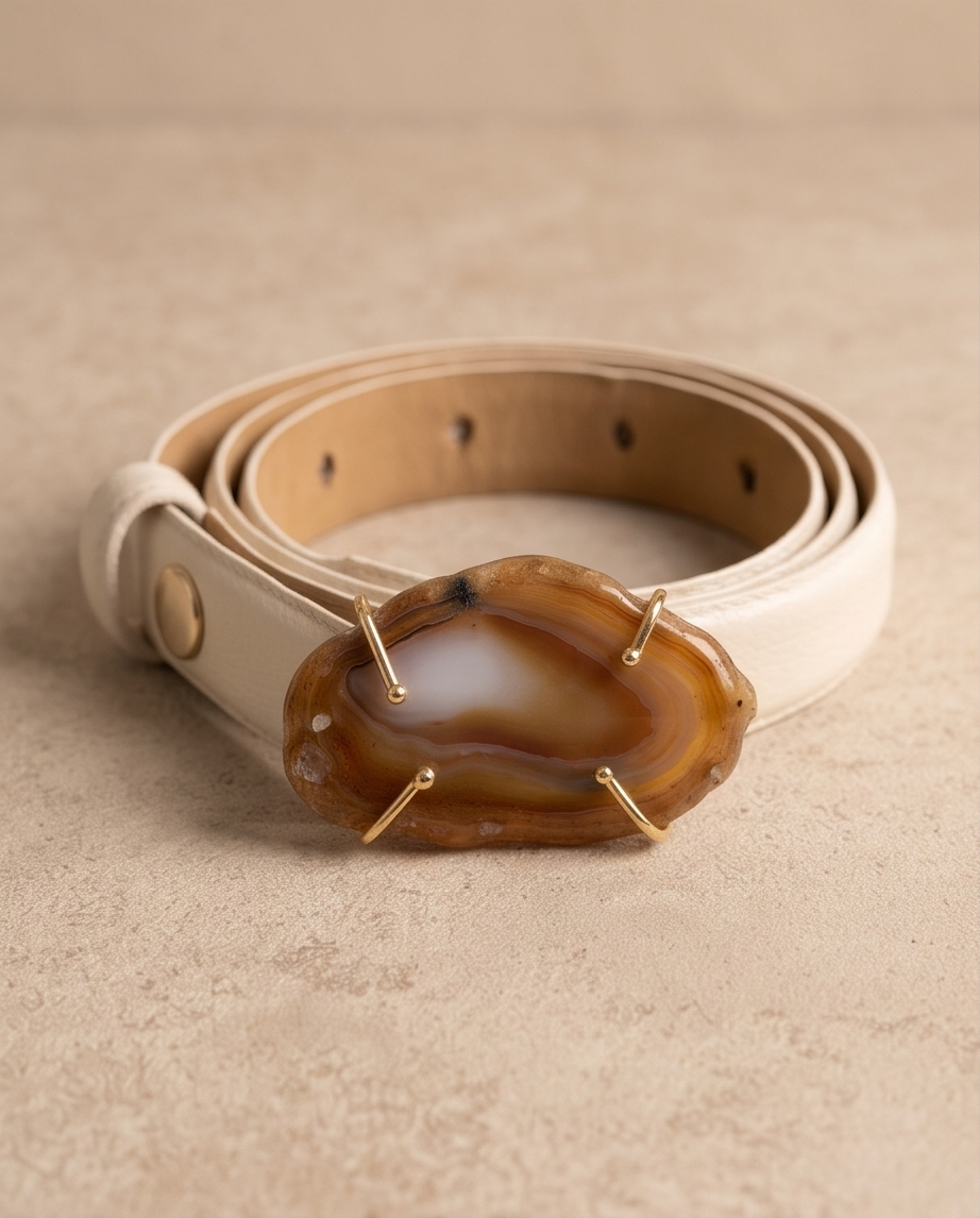 Leather belt with gemstone