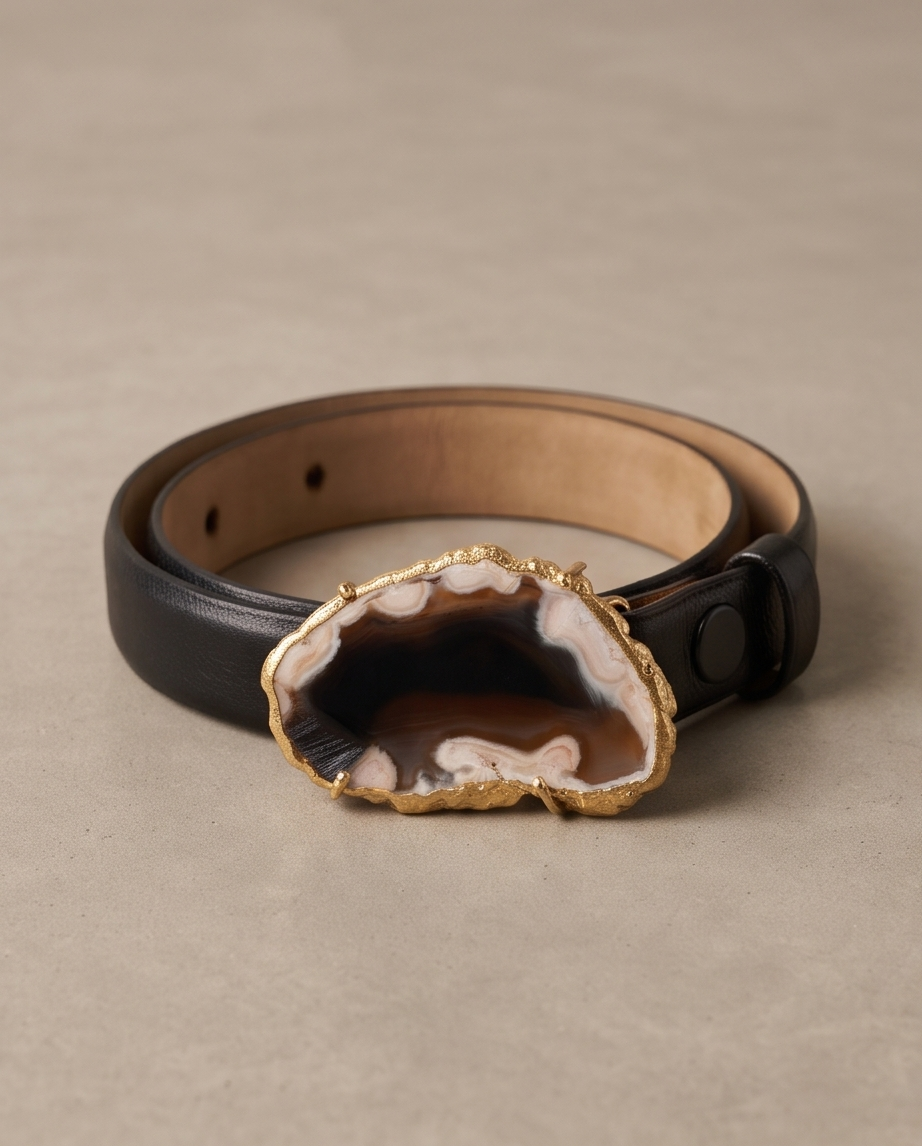 Leather belt with gemstone