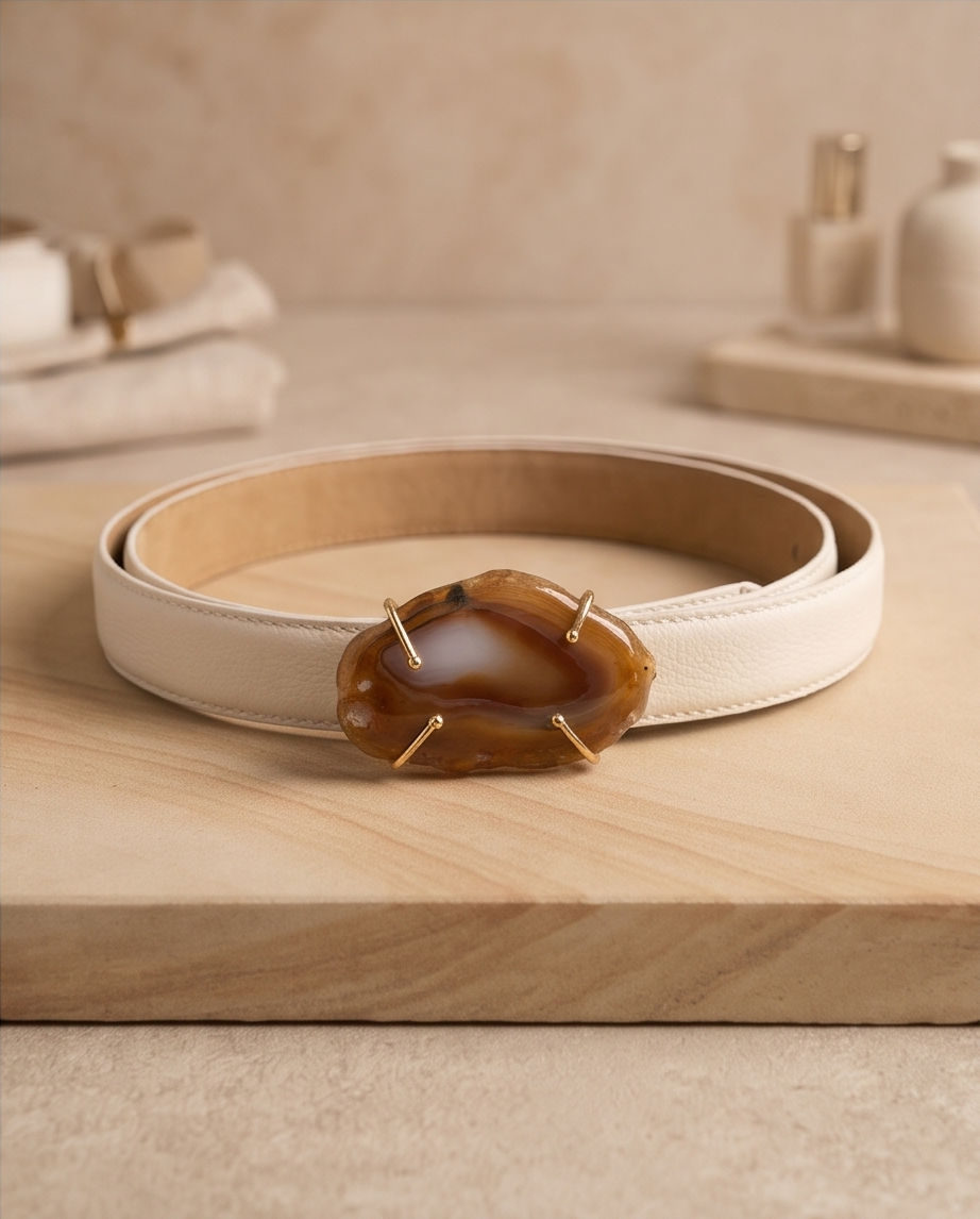 Leather belt with gemstone