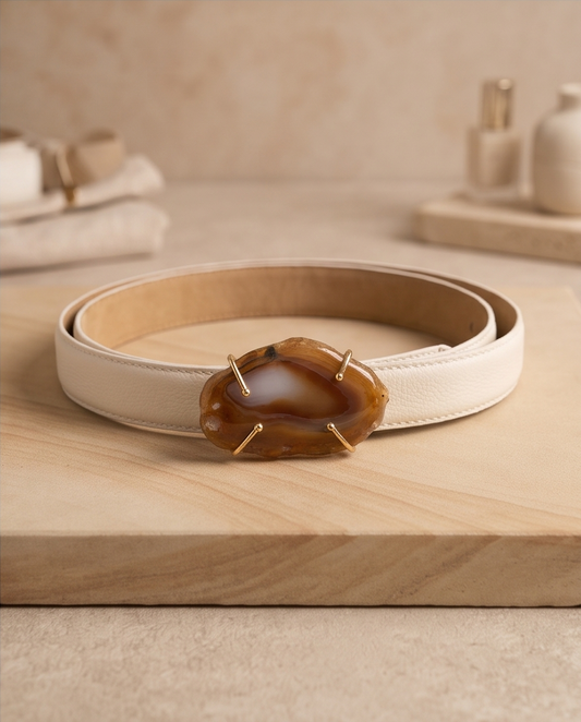 Leather belt with gemstone