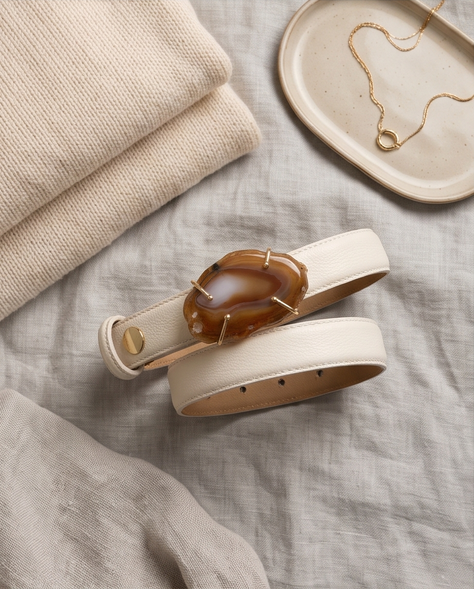 Leather belt with gemstone