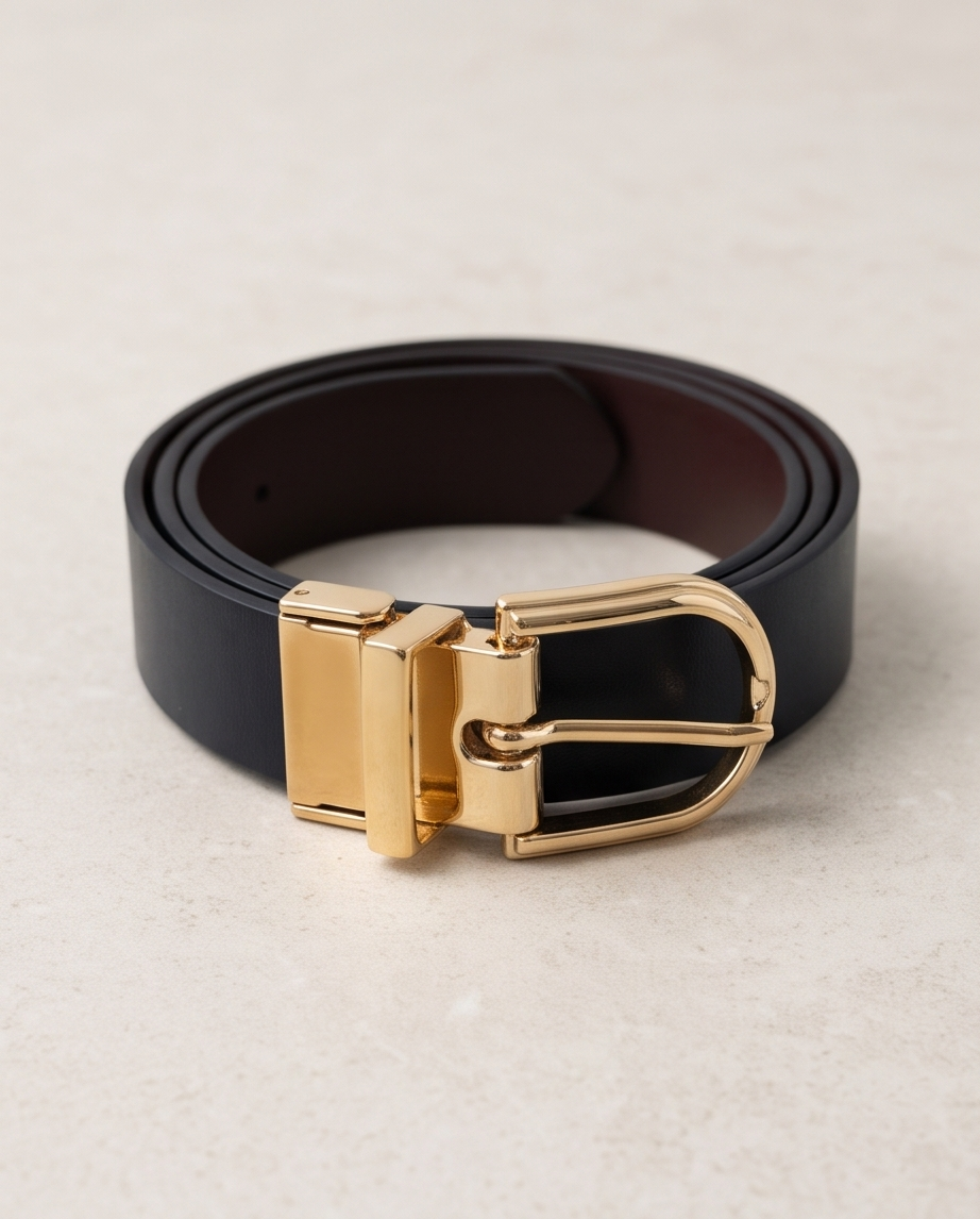 Leather belt black and brown double side