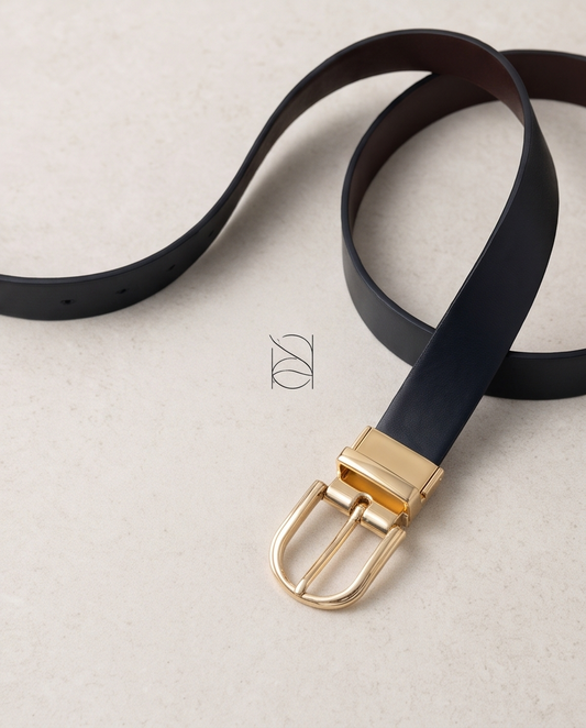 Leather belt black and brown double side