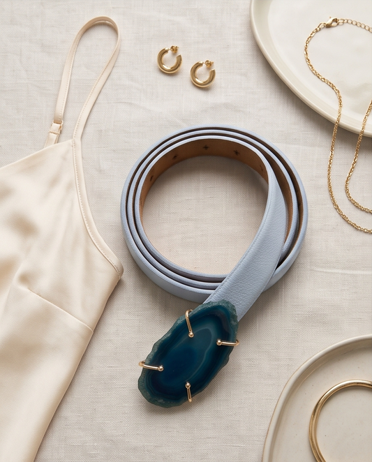 Leather belt with gemstone