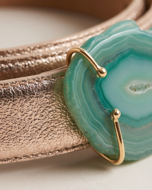Leather belt with gemstone