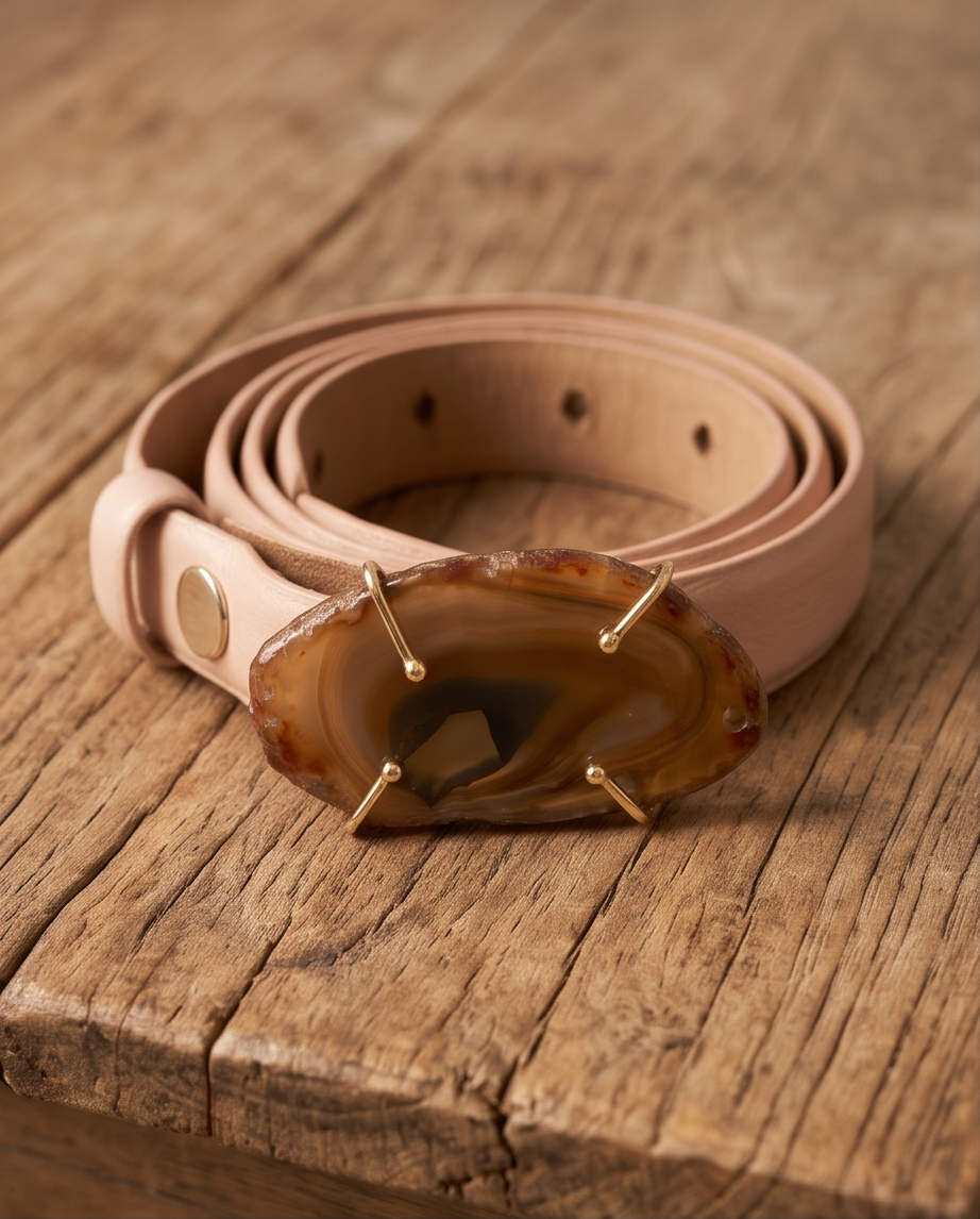 Leather belt with gemstone