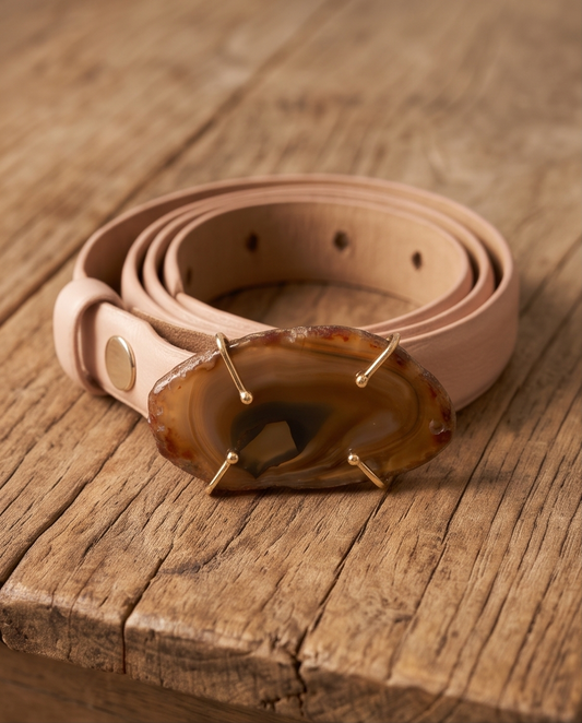 Leather belt with gemstone