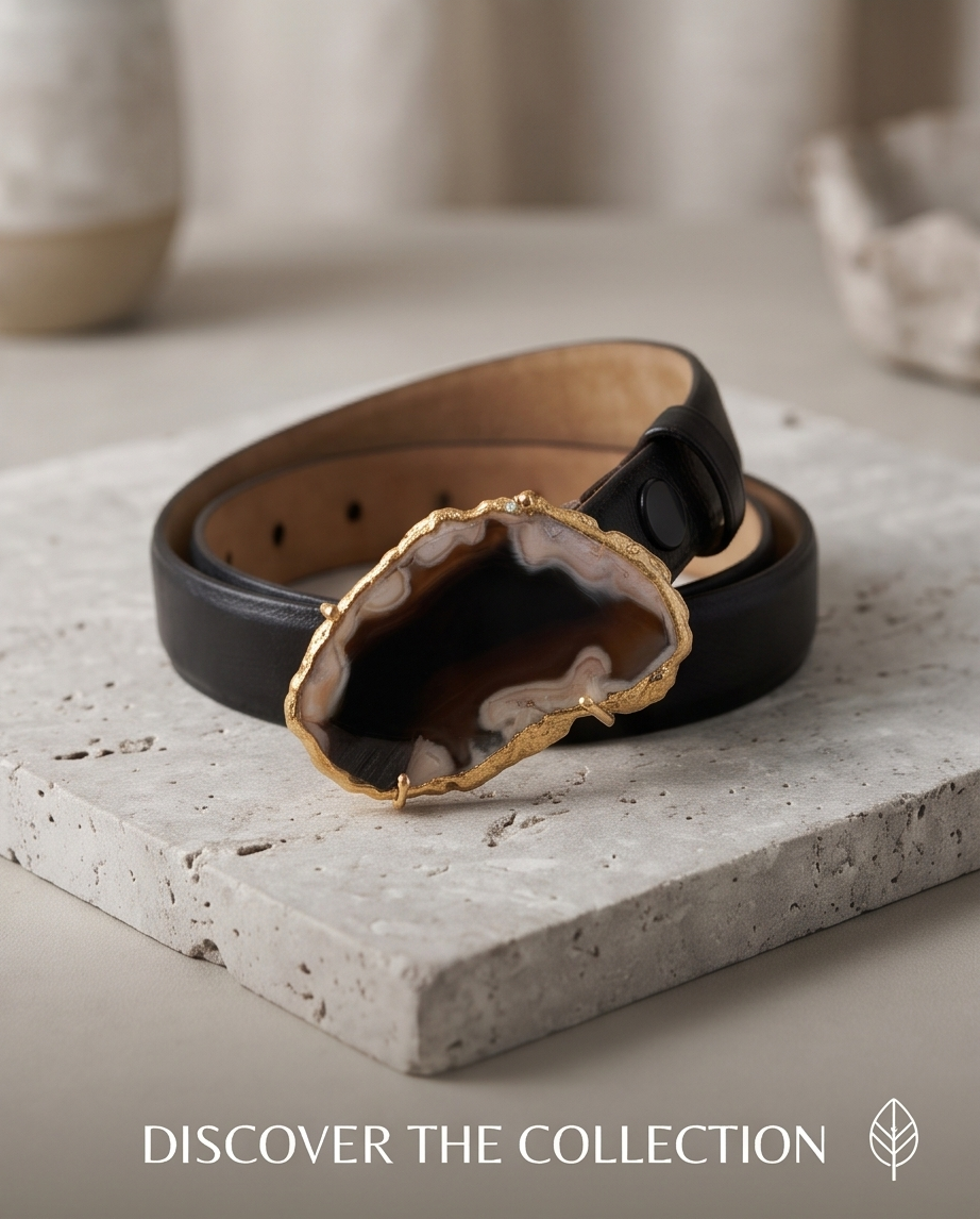 Leather belt with gemstone