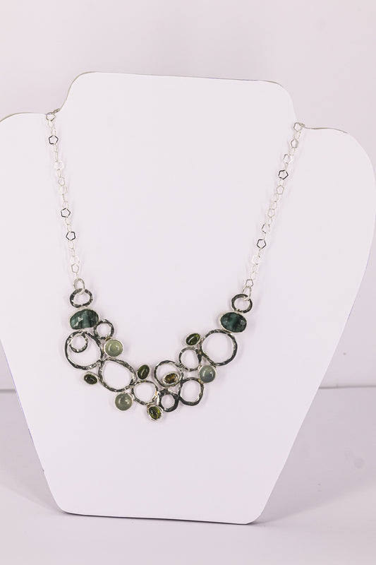 Esmeralda, aqua chalcedony, and peridot sterling silver .925 necklace  18” or 45cm
