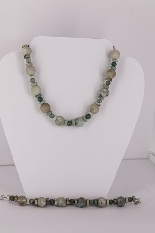 Amazonite with jade, sterling silver .925 necklace