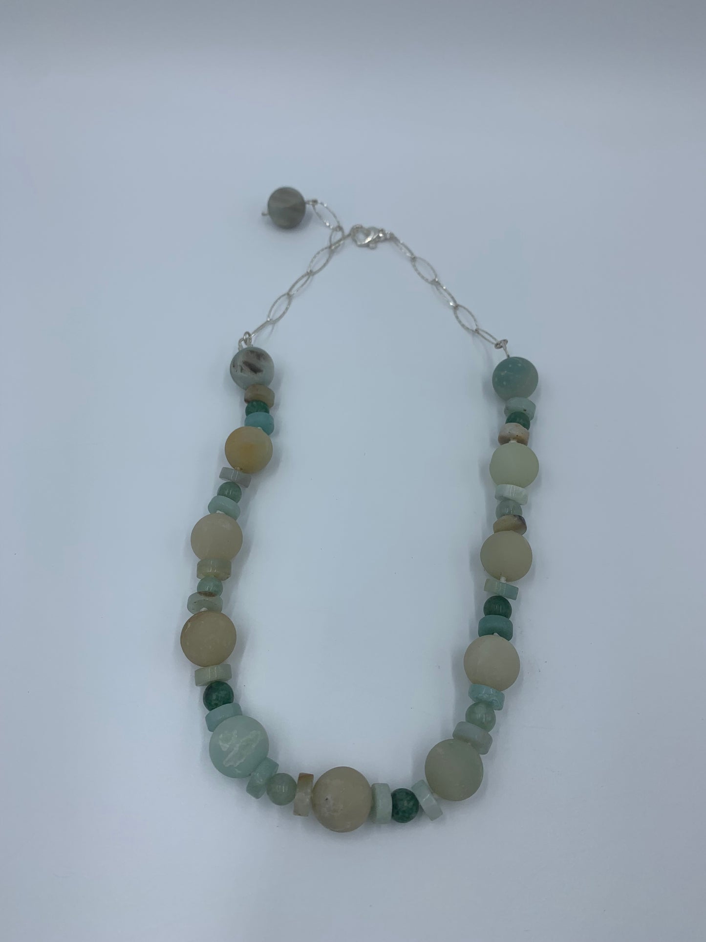 Amazonite with jade, sterling silver .925 necklace