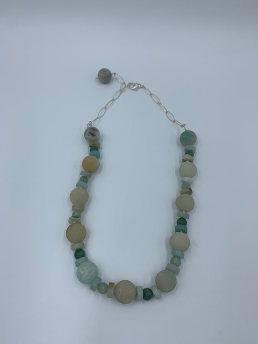 Amazonite with jade, sterling silver .925 necklace