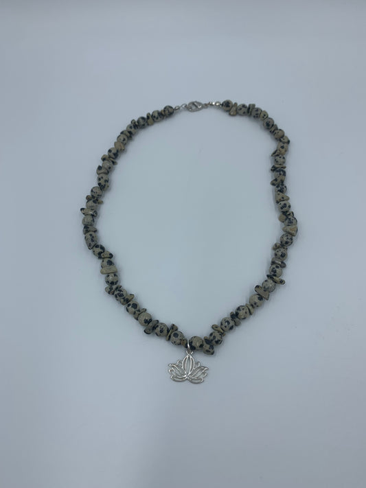 Dalmatian Jasper stone, sterling silver .925 pendant and necklace  15.5” or 39cm