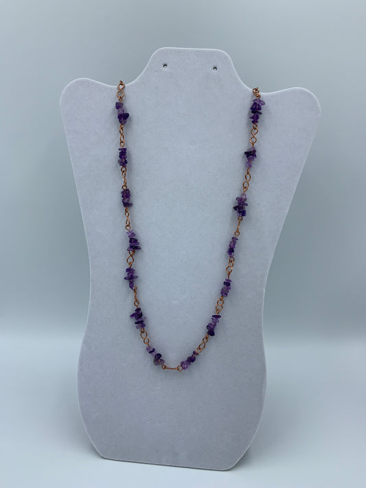 Amethyst stone-chip copper necklace  27” or 68cm